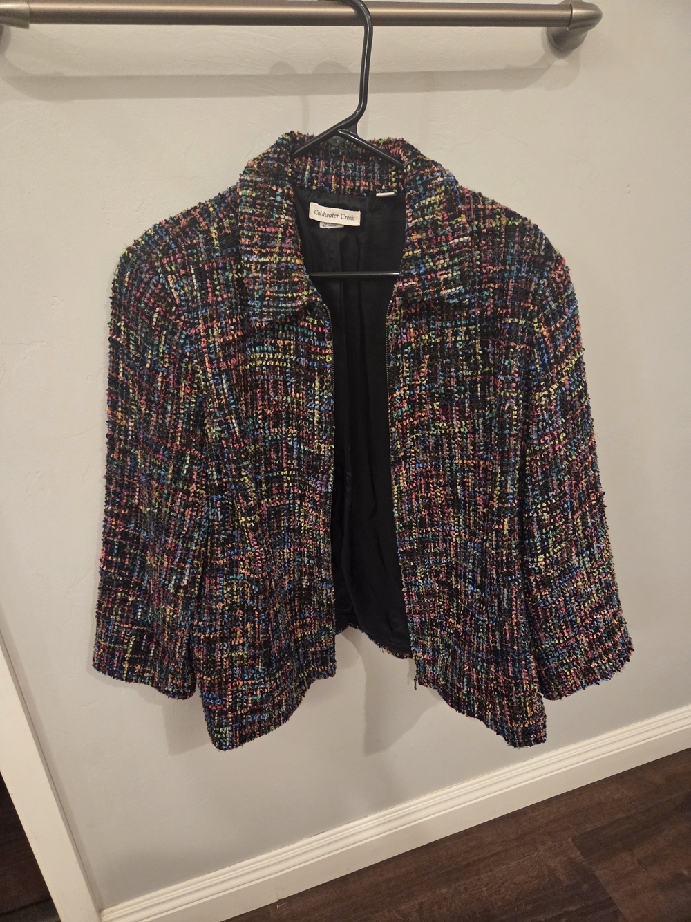 Coldwater Creek Black Multicolor Tweed Open-Front Jacket